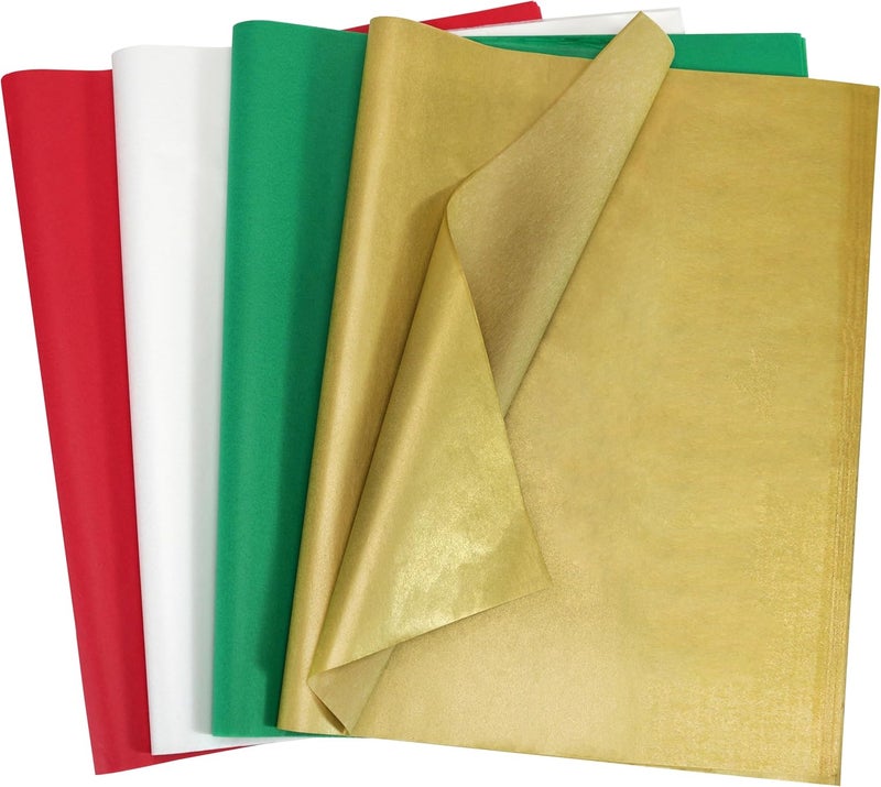 ROSYJUNE 120 Sheets Christmas Tissue Paper for Gift Bags, 20" x 14" Red Green Gold White Wrapping Tissue Paper for Gifts Holiday Decoration DIY Craft - Image 1